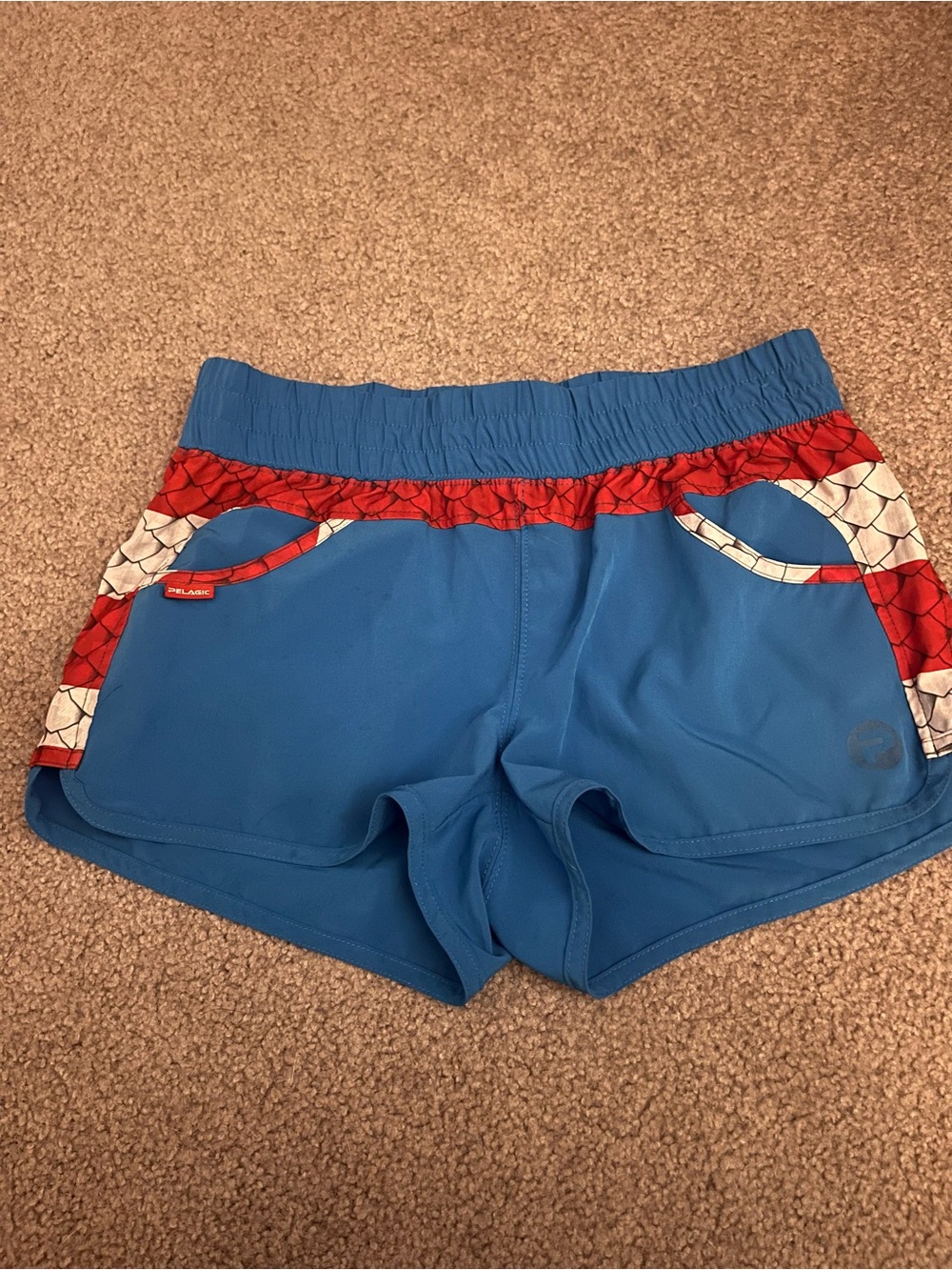 Pelagic Blue Women's Athletic Shorts with Red & White Accent